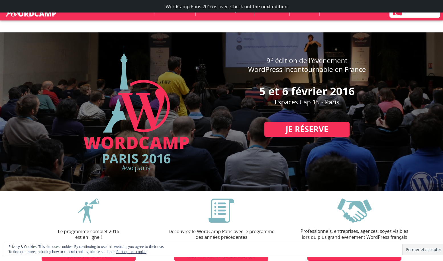 Chipway participe au Wordcamp Paris 2016. Conférence WordCamp Paris 2016 avec public assis.