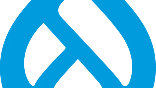 Logo bleu en forme de goutte stylisée.